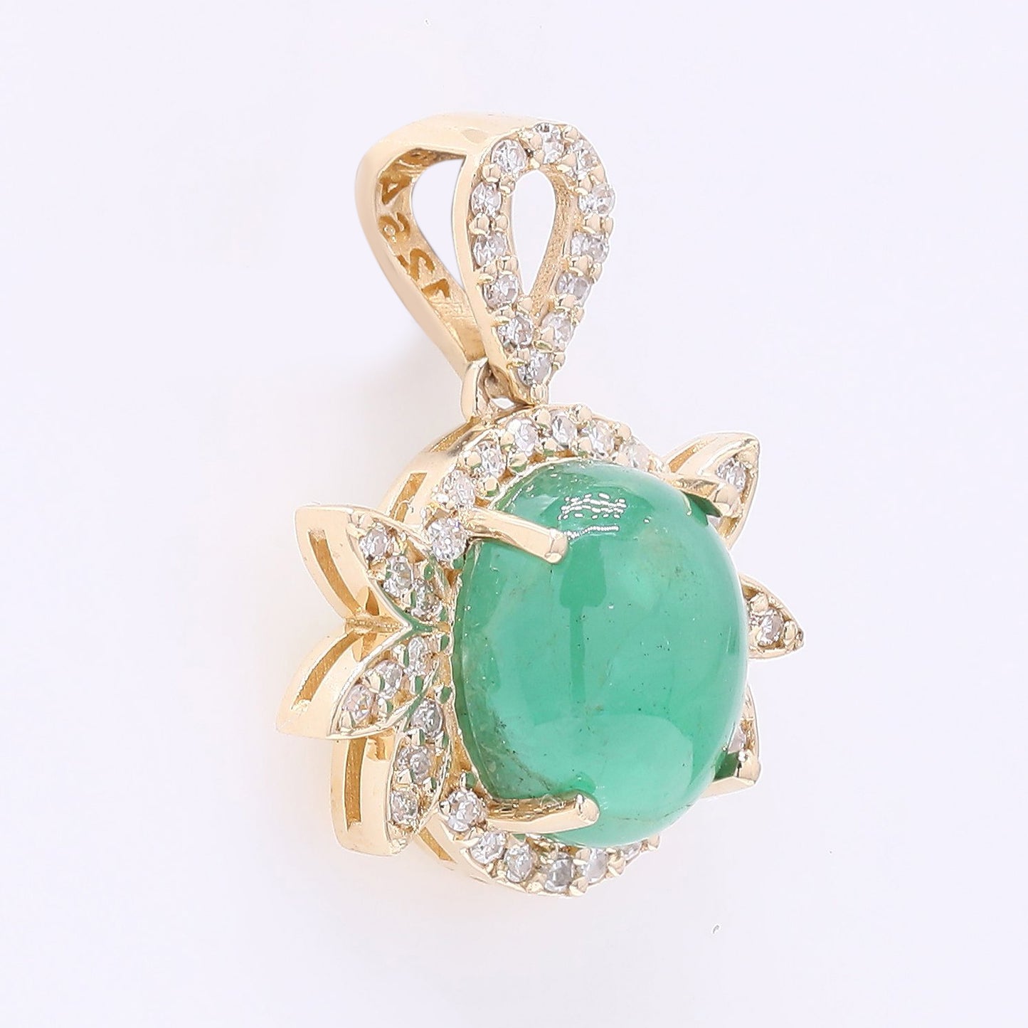 2.22 Ct Oval Cabochon Cut Natural Emerald 14K Gold Pendant