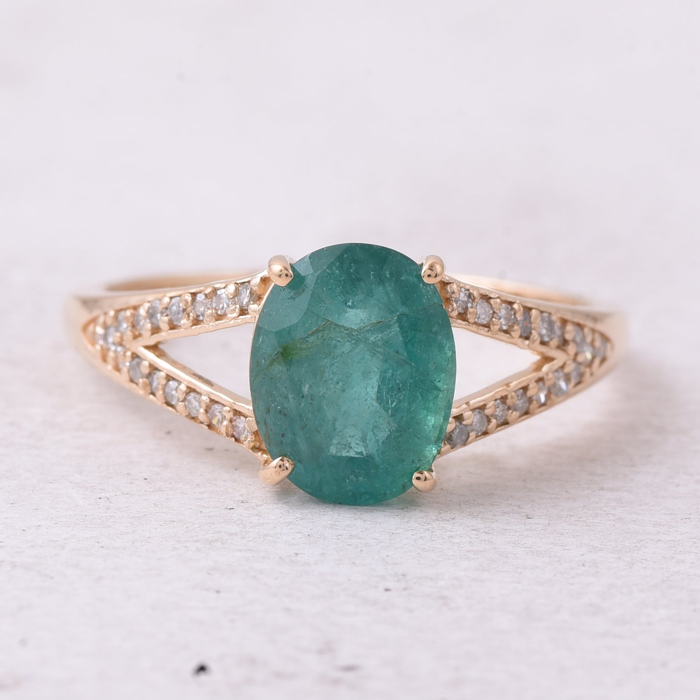 1.98 Ct Oval Mixed Cut Natural Emerald 14K Gold Ring