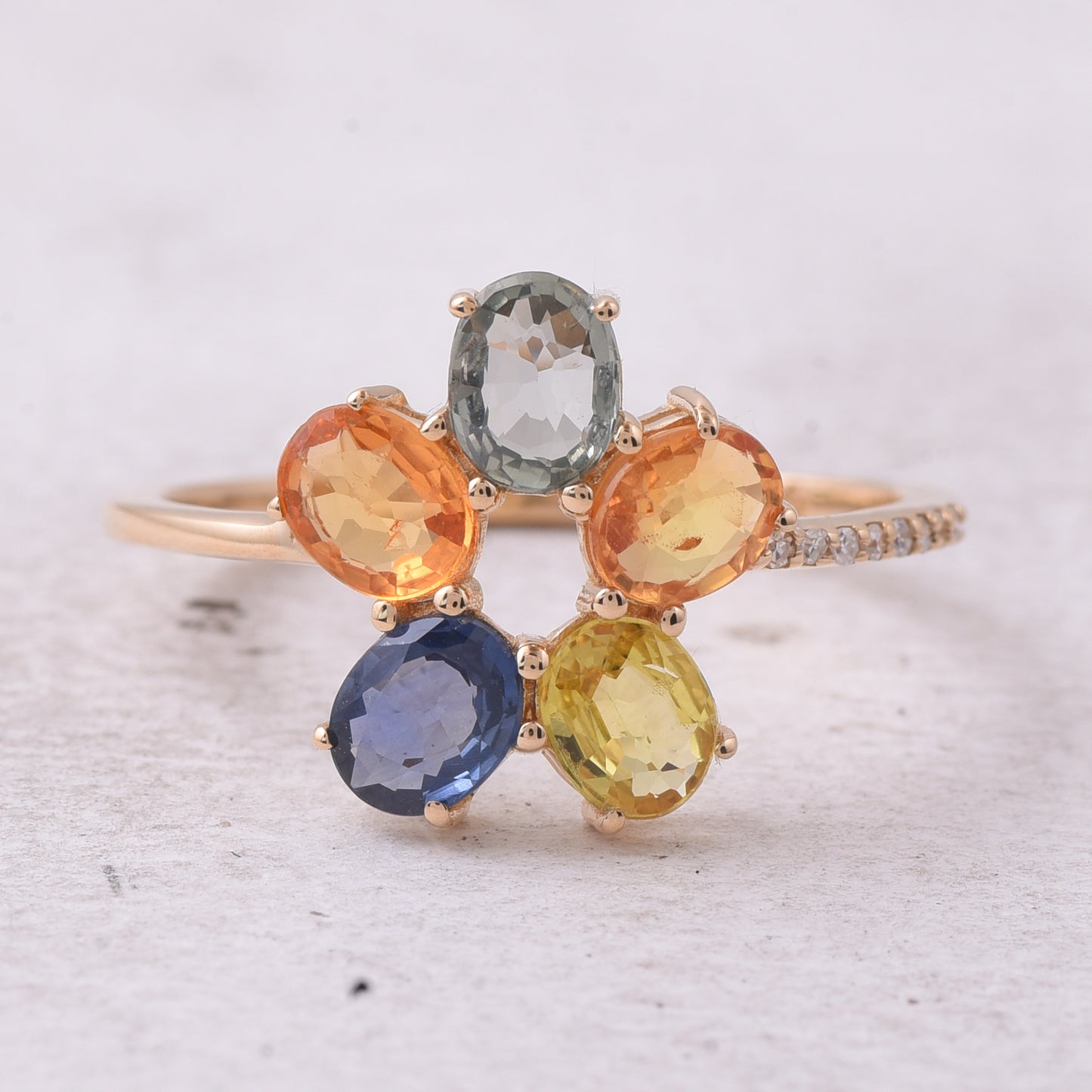 1.80 Ct Oval Natural Multi-Coloured Sapphire 14K Gold Ring