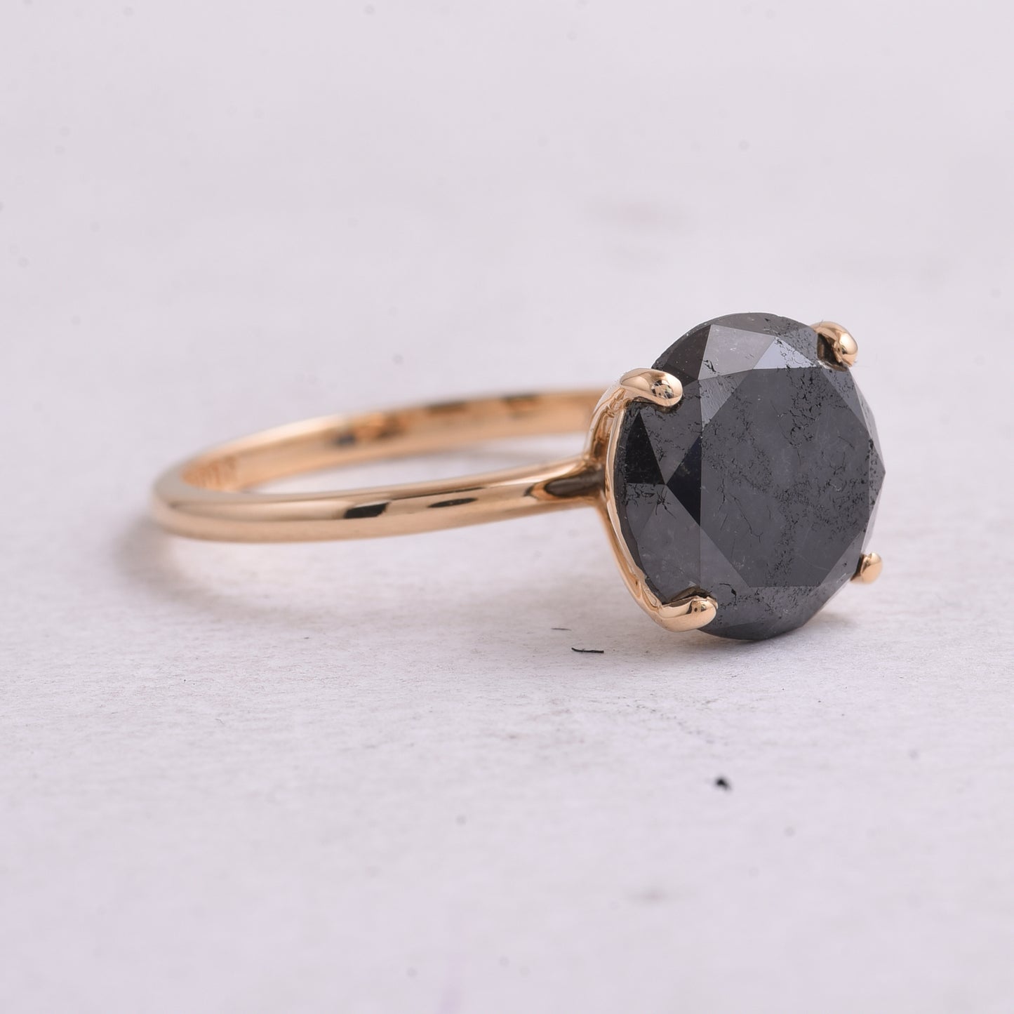 4.36 Ct Round Black Diamond 14K Gold Ring