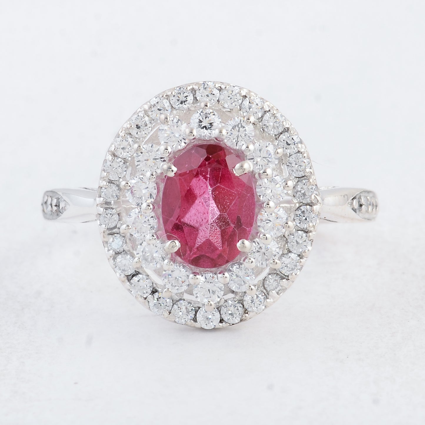 3.34 Ct Oval Pink Topaz, Cubic Zirconia 925 Sterling Silver Ring