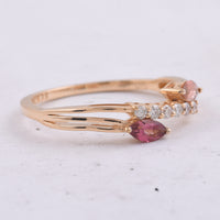 0.38 Ct Marquise Natural Multi Coloured Tourmaline 14K Gold Ring