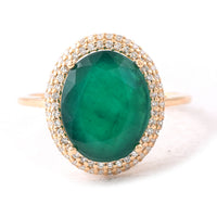 5.43 Ct Oval Mixed Cut Natural Emerald 14K Gold Ring
