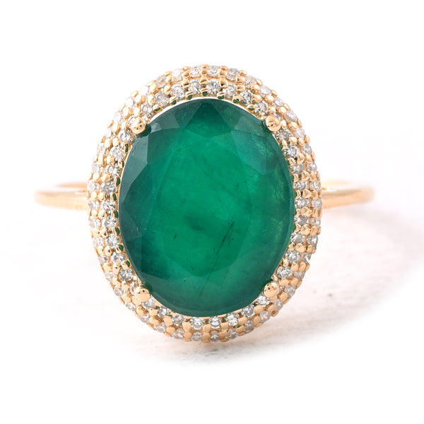 5.43 Ct Oval Mixed Cut Natural Emerald 14K Gold Ring