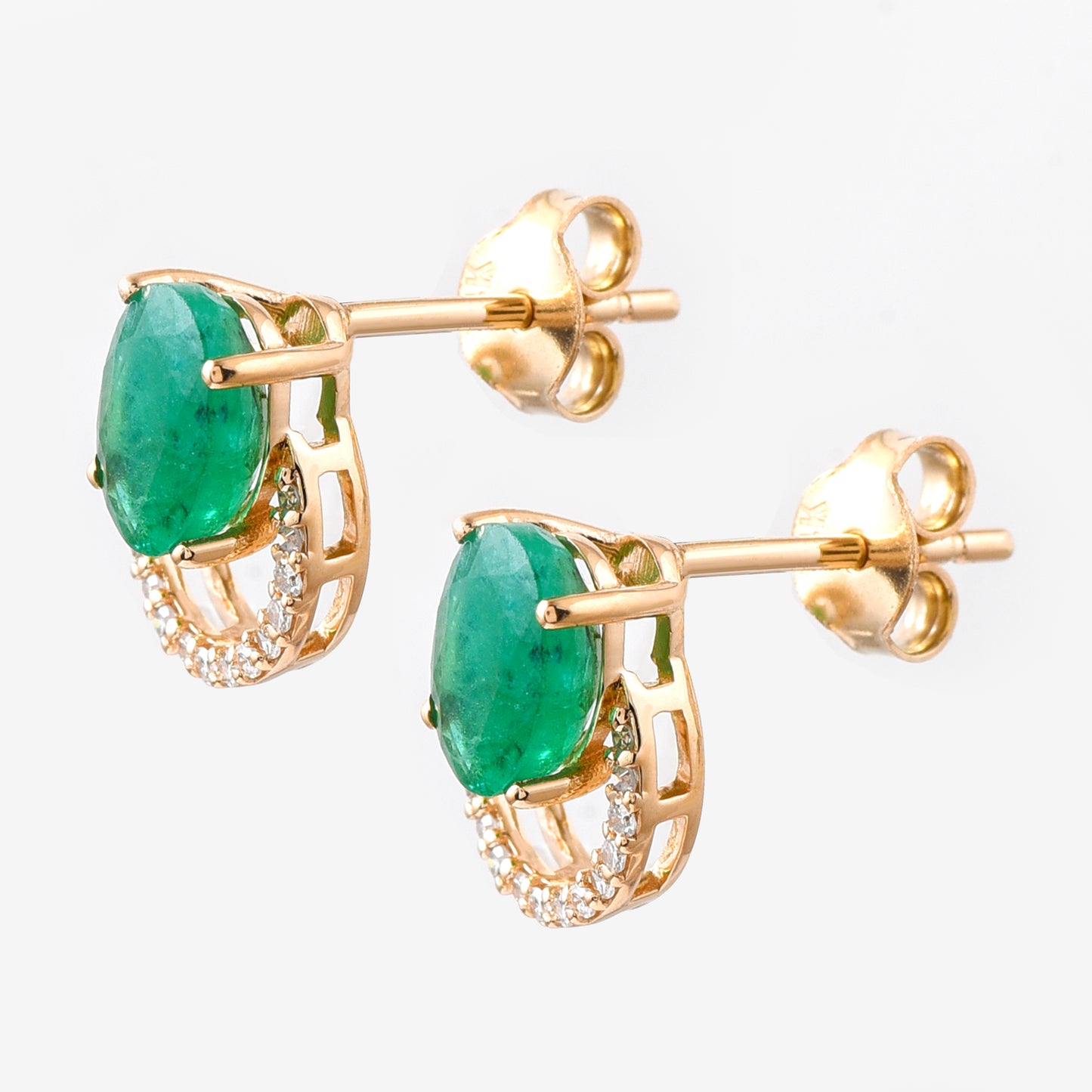 1.71 Ct Oval Mixed Cut Natural Emerald 14K Gold Earrings