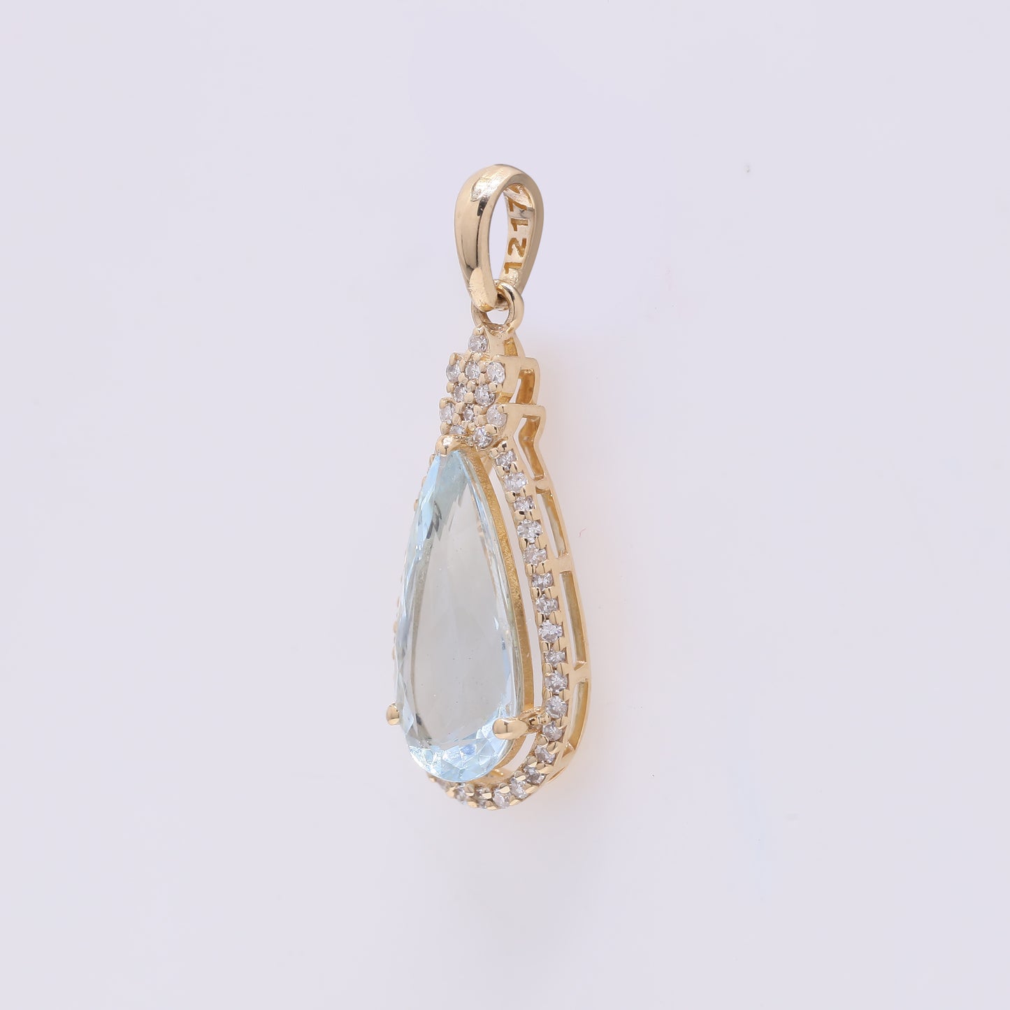 1.93 Ct Pear Mixed Cut Natural Aquamarine 14K Gold Pendant