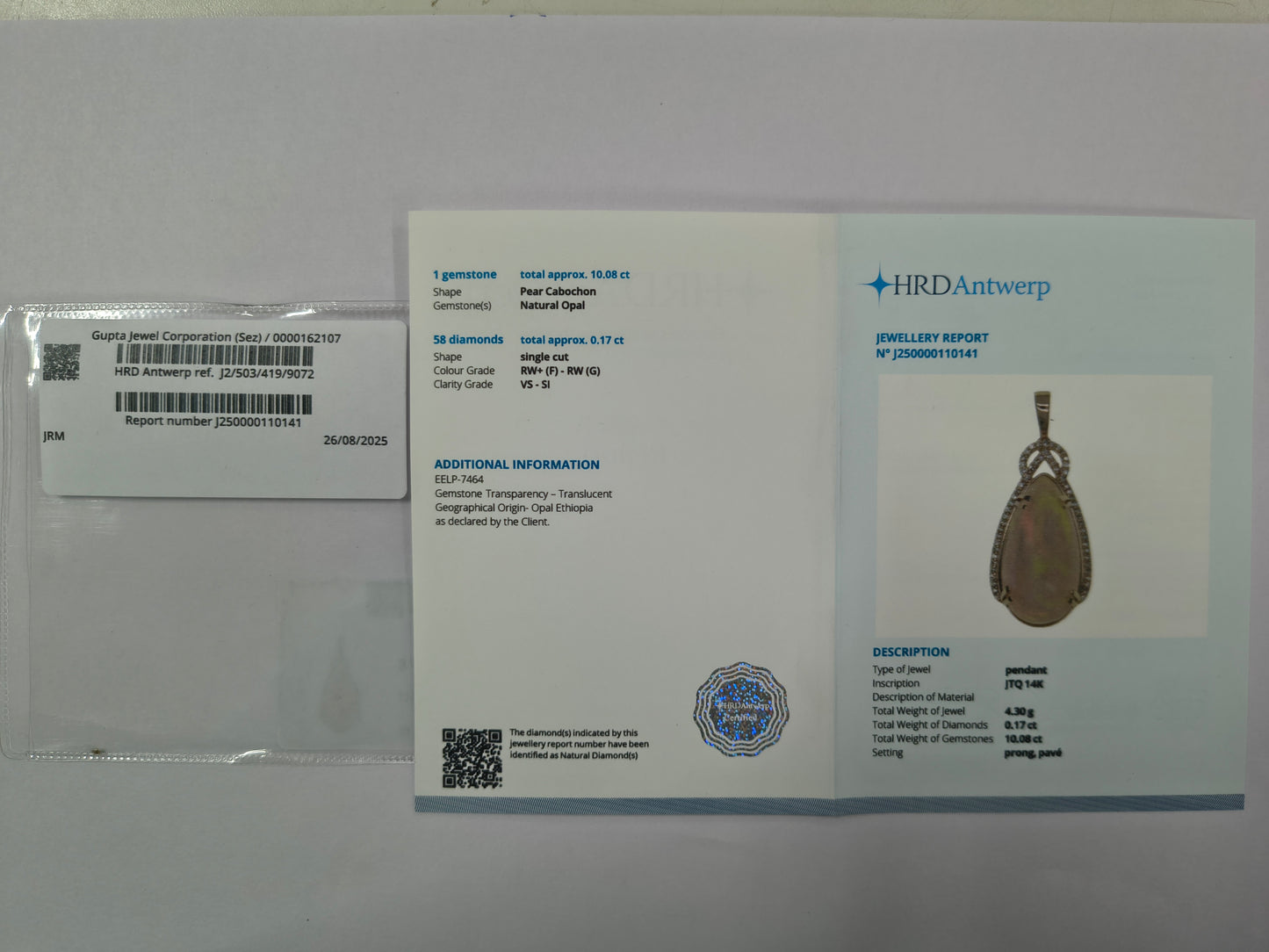 10.25 Ct Pear Cabochon Natural Opal 14K Gold Pendant