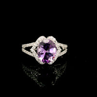 2.71 Ct Oval Amethyst, White Zircon 925 Sterling Silver Ring