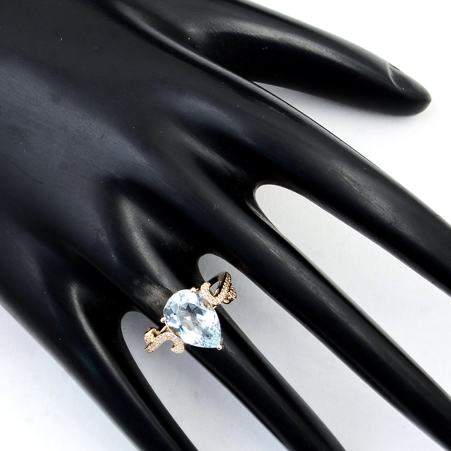 2.76 Ct Pear Mixed Cut Natural Beryl Aquamarine 14K Gold Ring