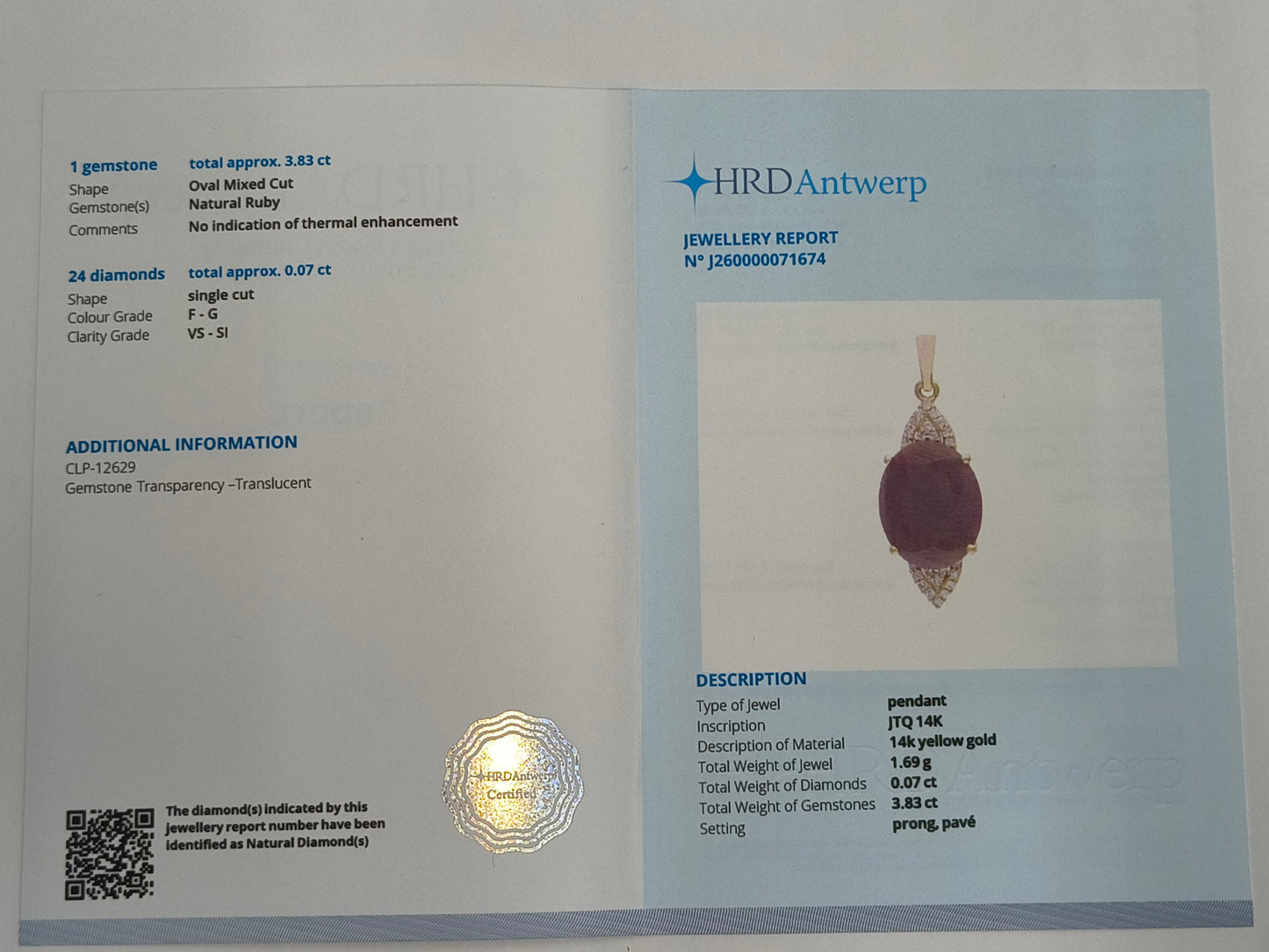 3.90 Ct Oval Mixed Cut Natural Ruby 14K Gold Pendant