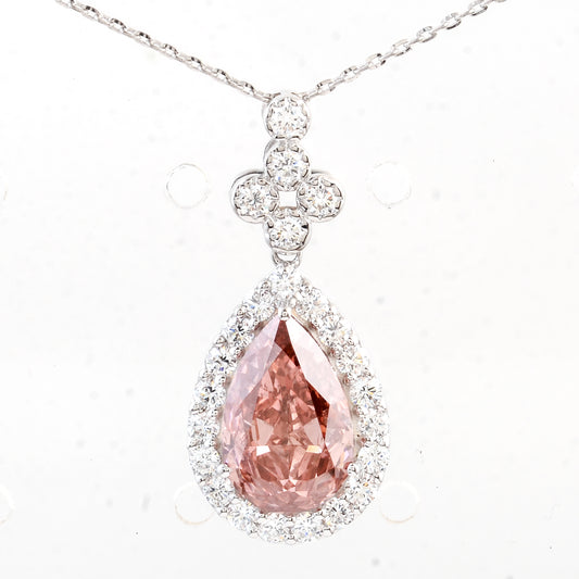 3.68 Carats Pink Lab Grown Diamond 14K Gold Pendant