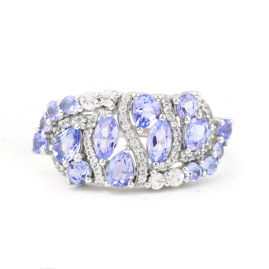 1.87 Ct Marquise Mixed Cut, Round Mixed Cut, Pear Mixed Cut Natural Tanzanite 950 Platinum Ring