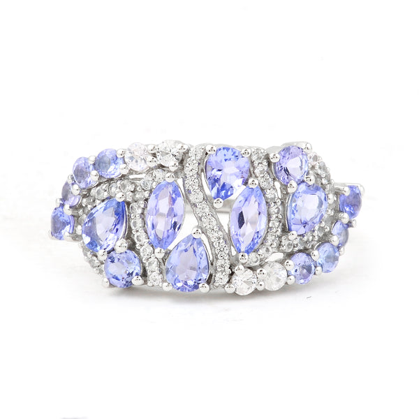 1.87 Ct Marquise Mixed Cut, Round Mixed Cut, Pear Mixed Cut Natural Tanzanite 950 Platinum Ring