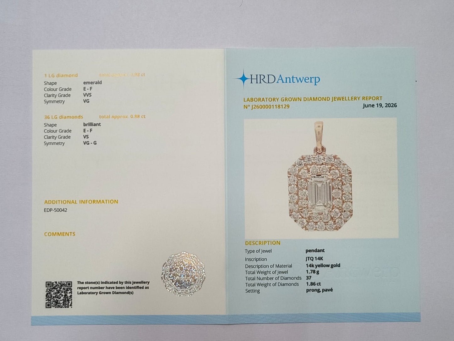 1.86 Ct Octagon Lab Grown Diamond 14K Gold Pendant