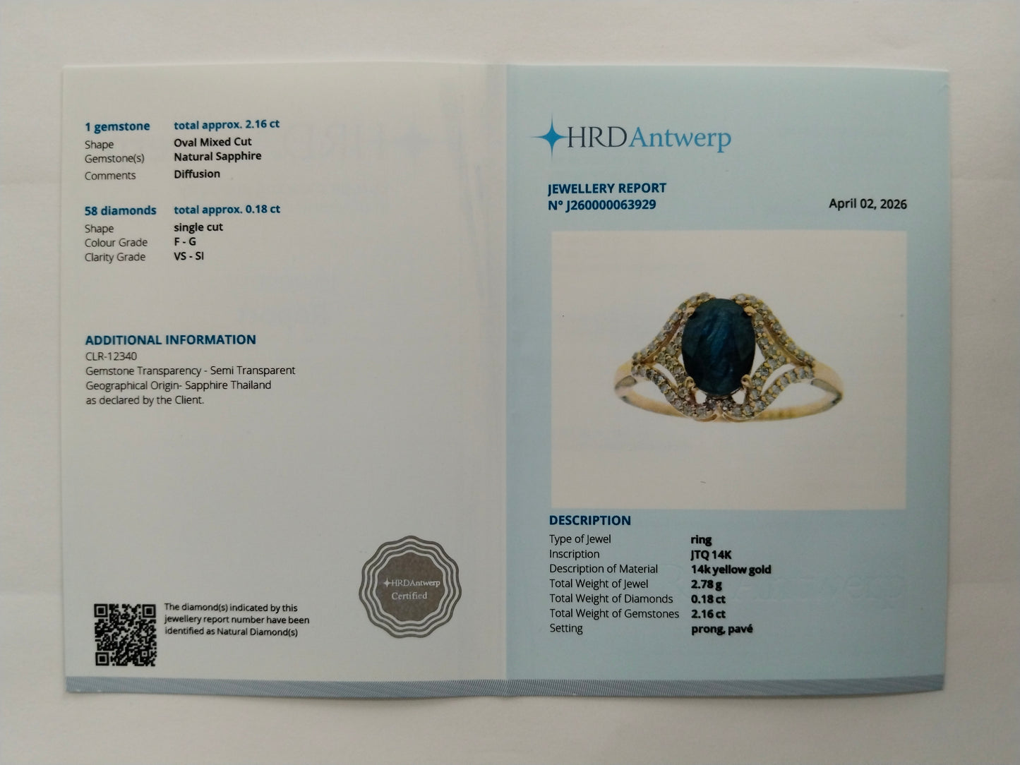 2.34 Ct Oval Mixed Cut Natural Sapphire 14K Gold Ring