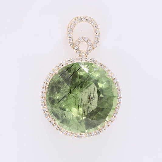 12.54 Ct Round Mixed Cut Natural Peridot 14K Gold Pendant