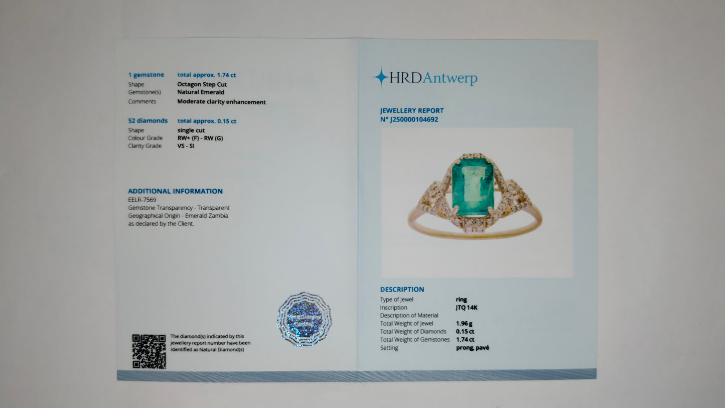 1.89 Ct Octagon Step Cut Natural Emerald 14K Gold Ring