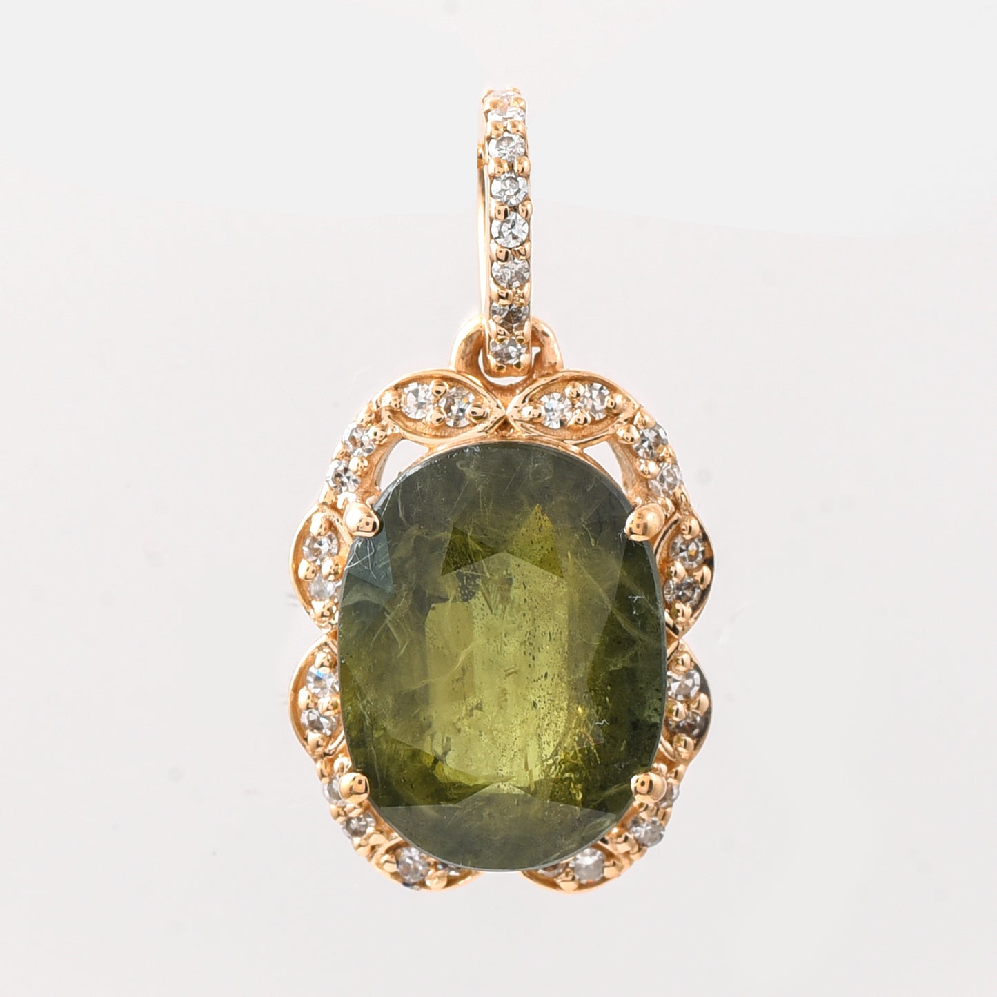 3.70 Ct Oval Mixed Cut Natural Green Sapphire 14K Gold Pendant