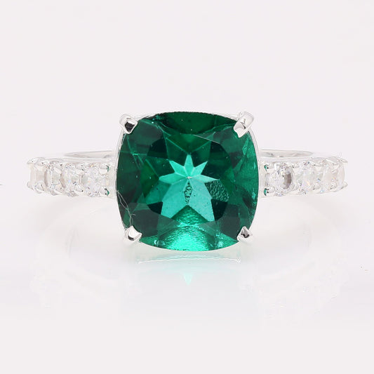 5.80 Ct Cushion Green Topaz 925 Silver Ring