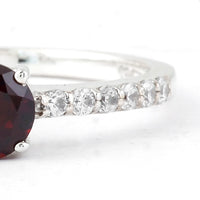 1.00 Ct Round Garnet, Cubic Zirconia, 925 Sterling Silver Ring