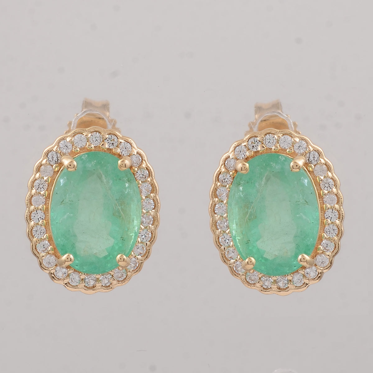 2.92 Ct Oval Emerald 9K Gold Earrings