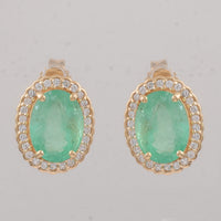 2.92 Ct Oval Emerald 9K Gold Earrings