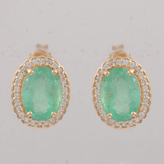 2.92 Ct Oval Emerald 9K Gold Earrings