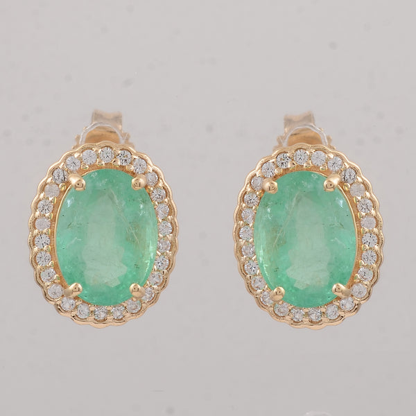 2.92 Ct Oval Emerald 9K Gold Earrings