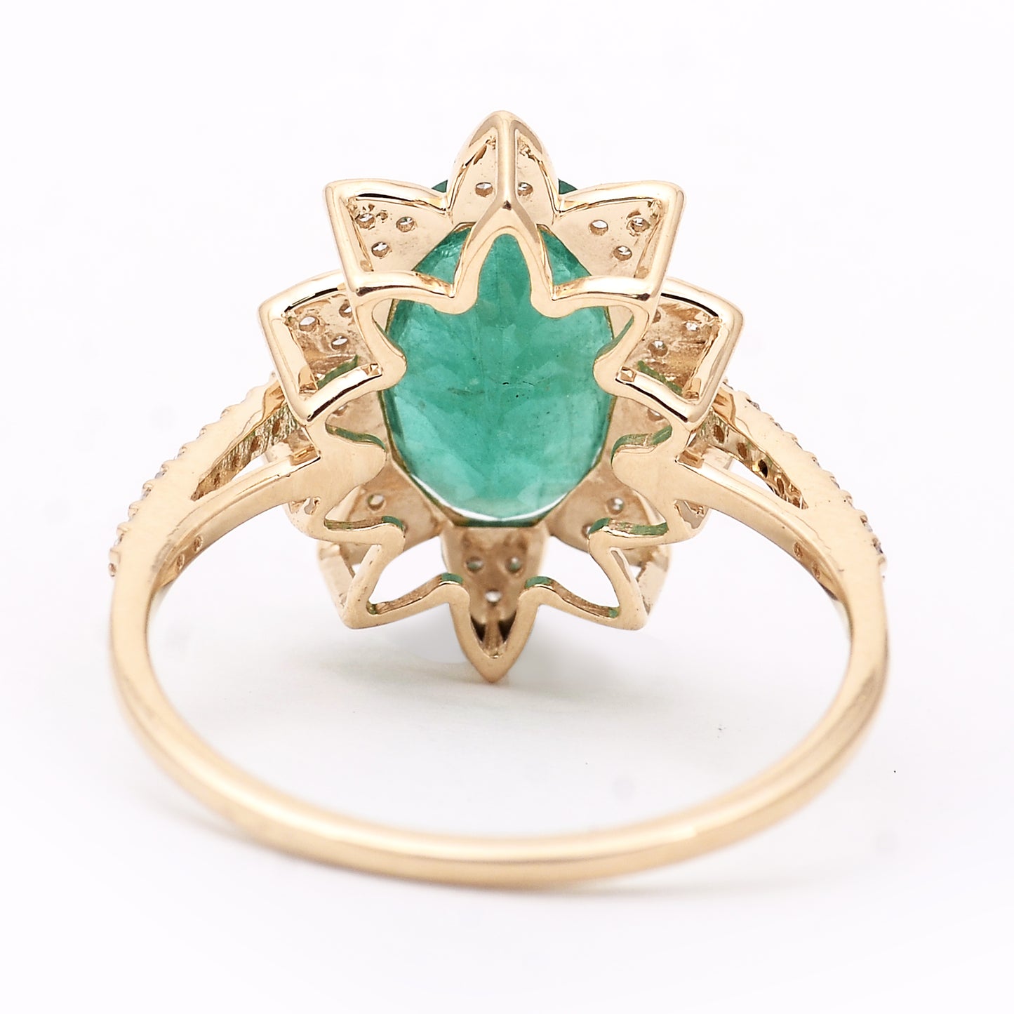 2.82 Ct Oval Mixed Cut Natural Emerald 14K Gold Ring