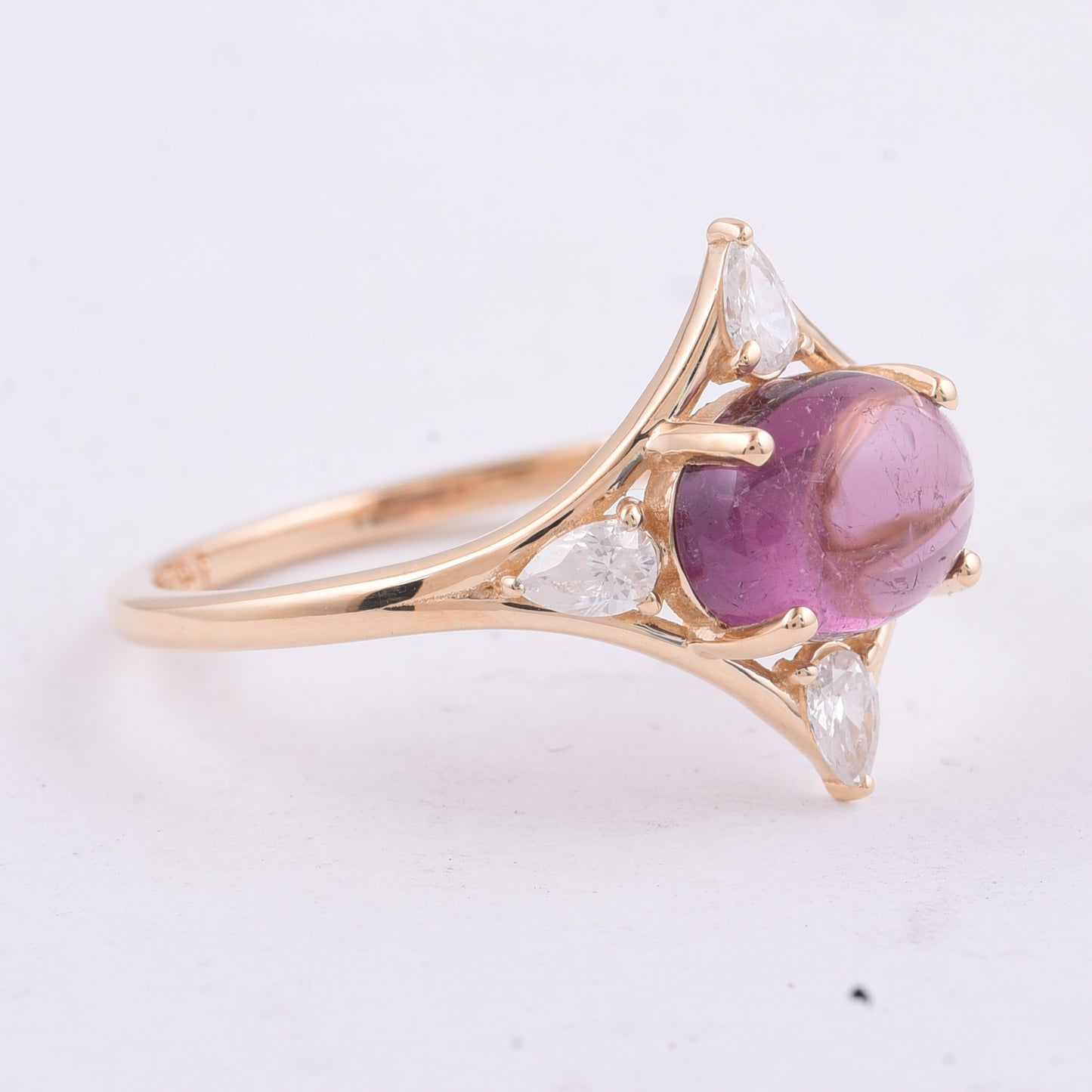 1.99 Ct Oval Cabochon Cut Natural Pink Tourmaline 14K Gold Ring