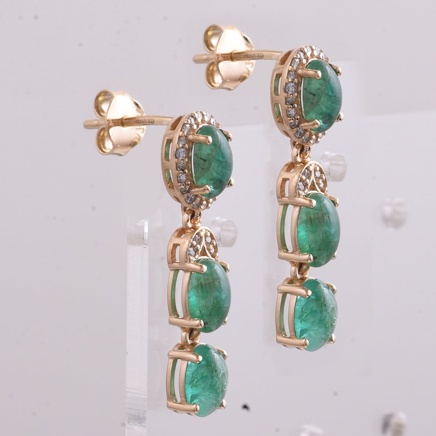 2.68 Ct Oval Cabochon Cut Natural Emerald 14K Gold Earrings