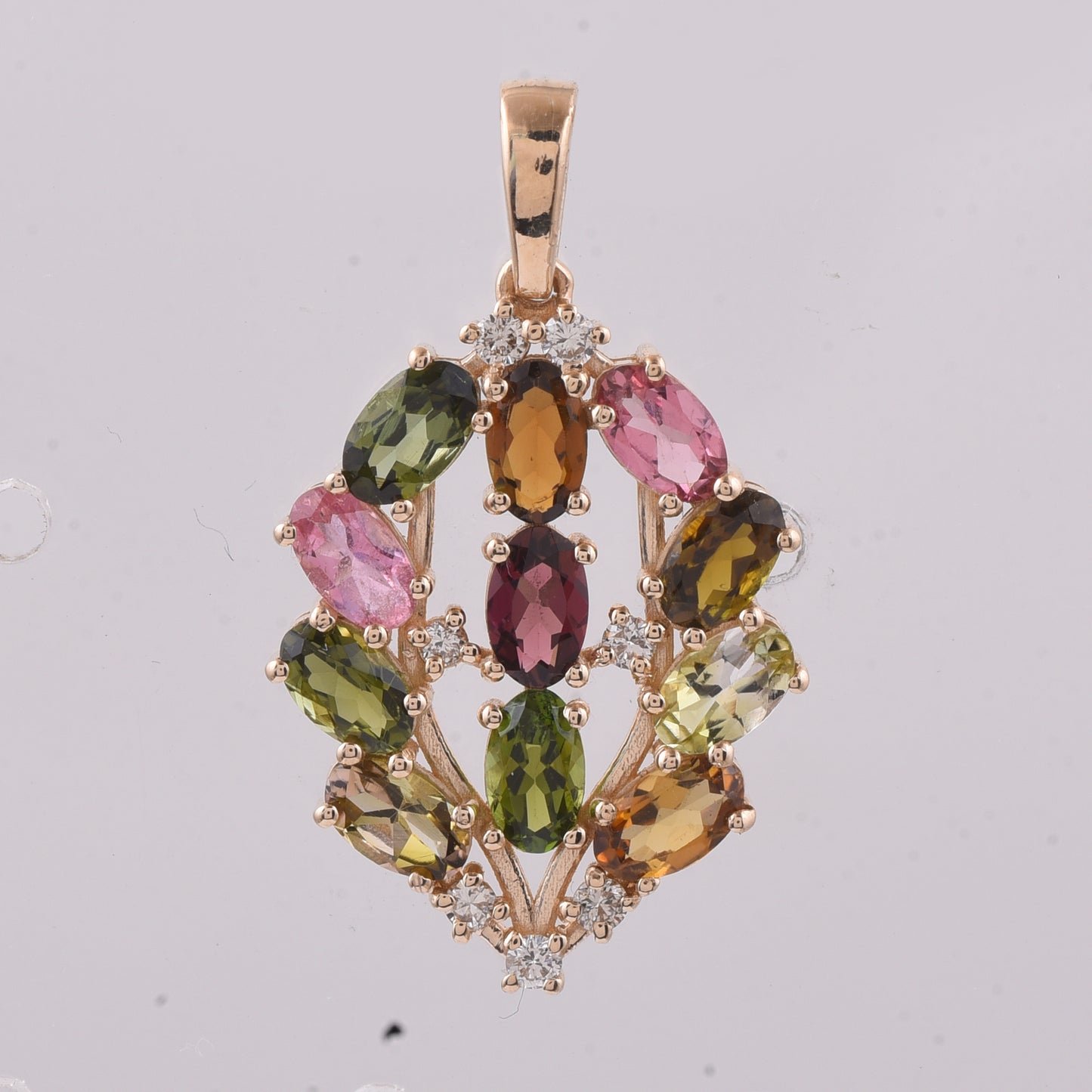 2.31 Ct Oval Natural Multi-Coloured Tourmaline 14K Gold Pendant