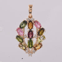 2.31 Ct Oval Natural Multi-Coloured Tourmaline 14K Gold Pendant