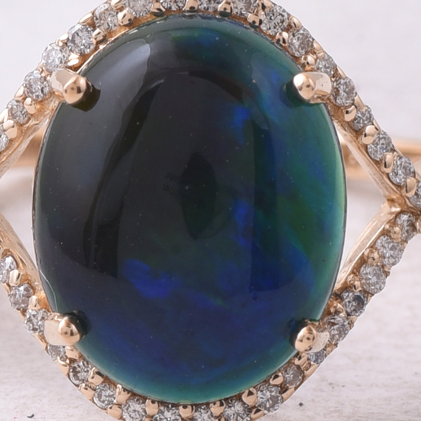 2.81 Ct Oval Cabochon Cut Natural Black Opal 14K Gold Ring