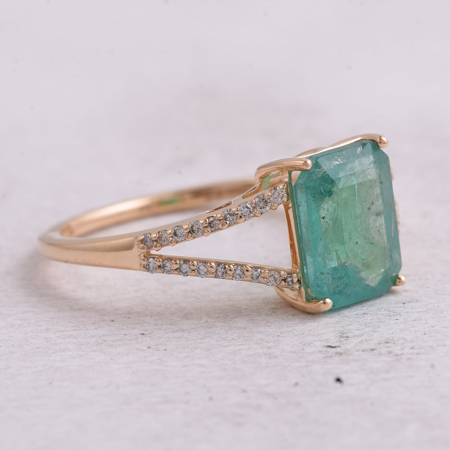 2.18 Ct Octagon Step Cut Natural Emerald 14K Gold Ring