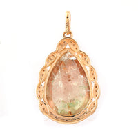12.65 Ct Pear Cabochon Cut Natural Tourmaline 14K Gold Pendant