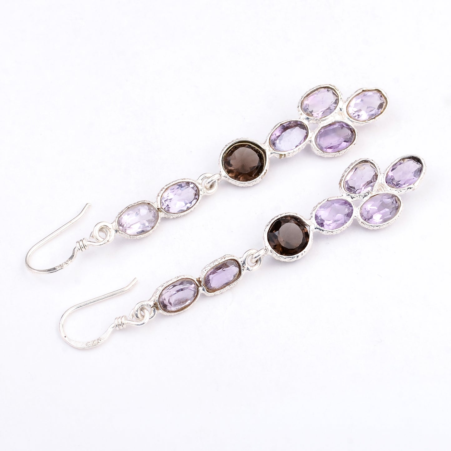7.40 Ct Smoky Quartz, Amethyst 925 Sterling Silver Earrings