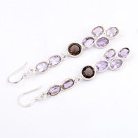 7.40 Ct Smoky Quartz, Amethyst 925 Sterling Silver Earrings