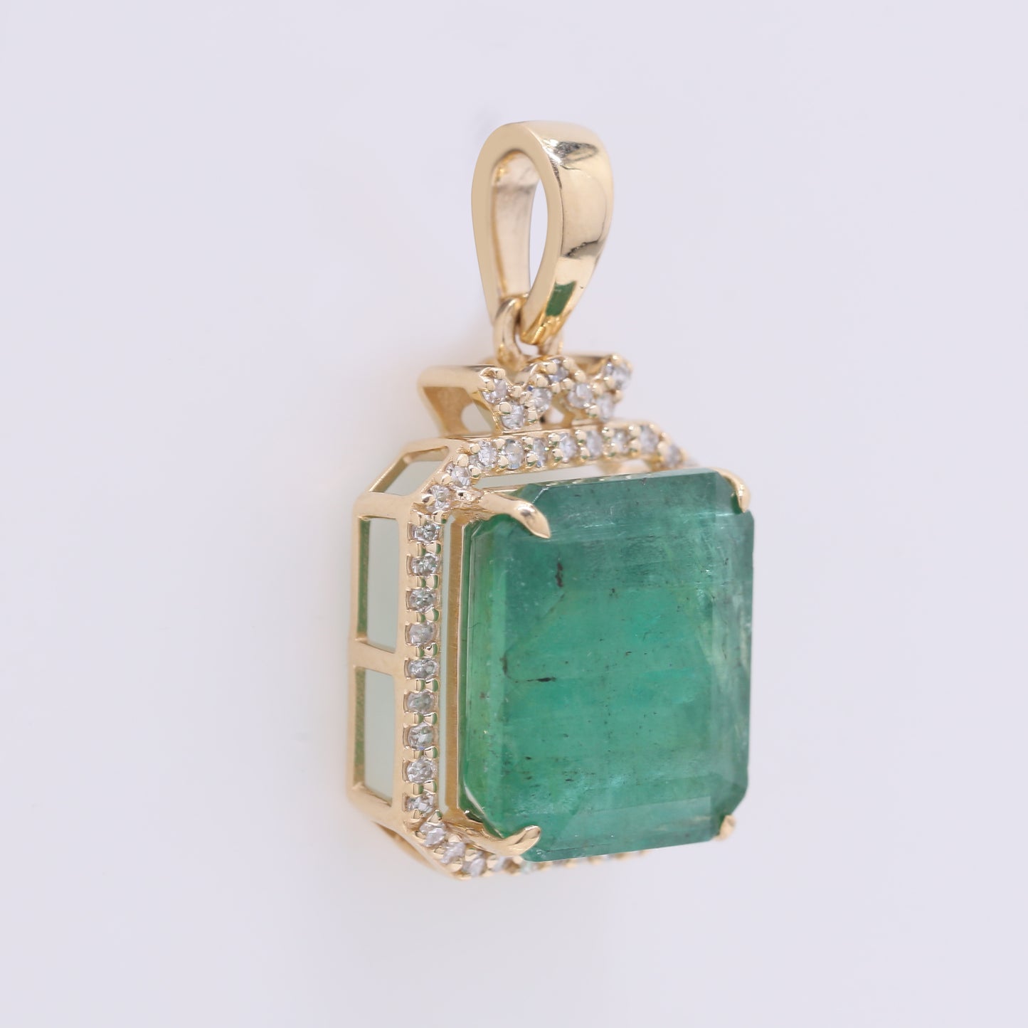 5.59 Ct Octagon Step Cut Natural Emerald 14K Gold Pendant
