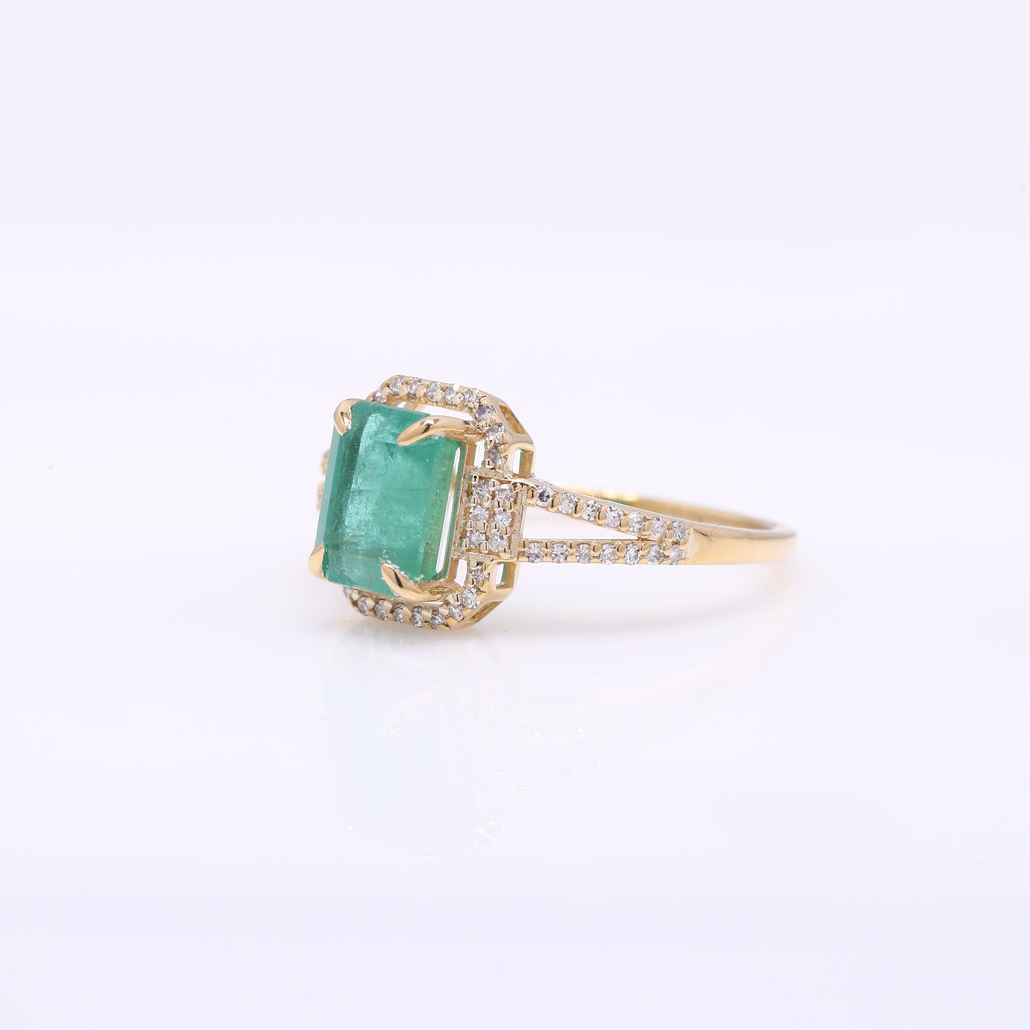 1.99 Ct Octagon Step Cut Natural Emerald 14K Gold Ring