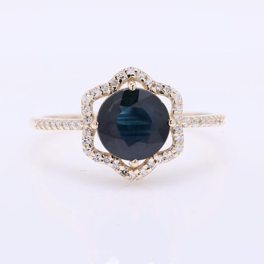 1.95 Ct Round Mixed Cut Natural Sapphire 14K Gold Ring