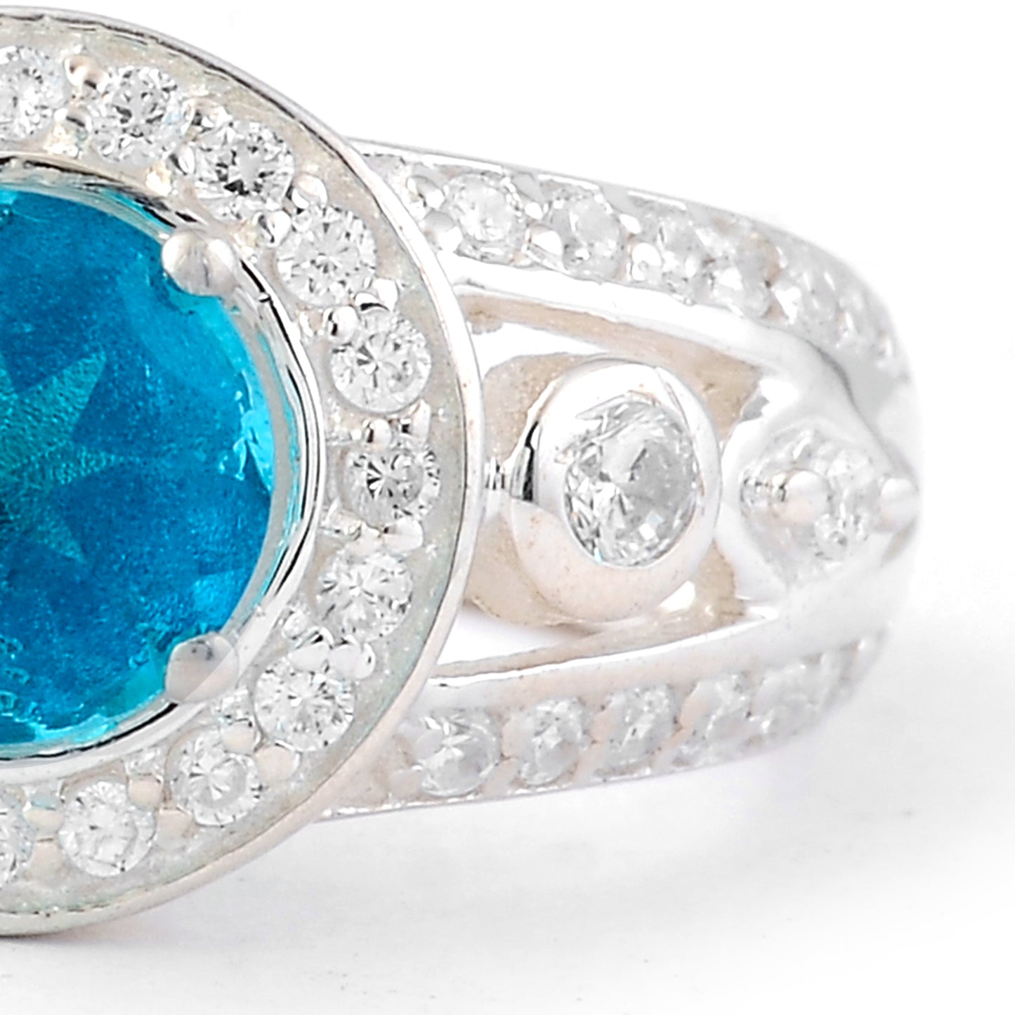 2.19 Ct Round Pariba Topaz, Cubic Zirconia 925 Sterling Silver Ring
