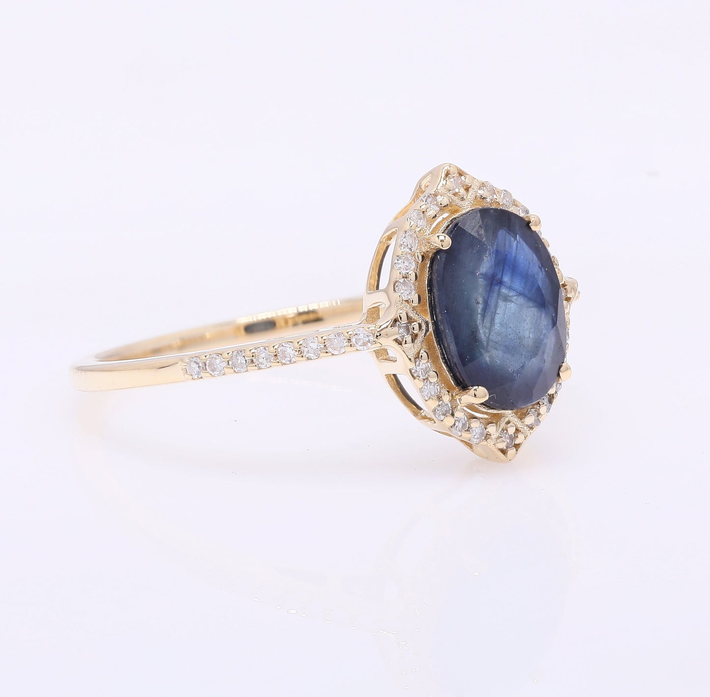 1.81 Ct Oval Mixed Cut Natural Sapphire 14K Gold Ring