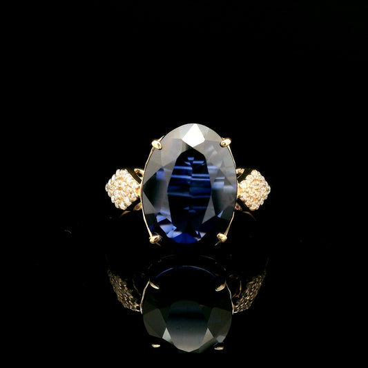 4.82 Ct Oval Mixed Cut Lab Grown Sapphire 14K Gold Ring