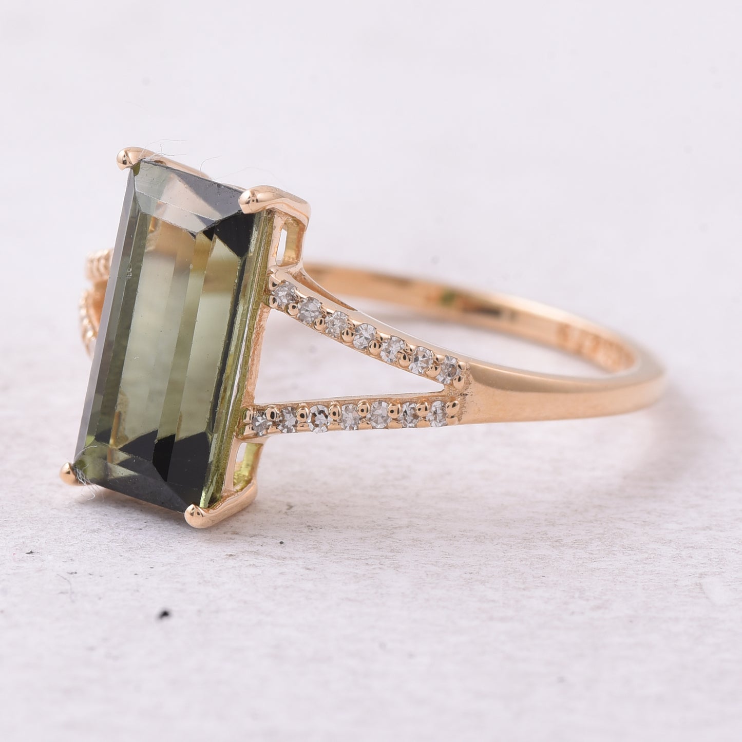 2.35 Ct Rectangle Step Cut Natural Green Tourmaline 14K Gold Ring