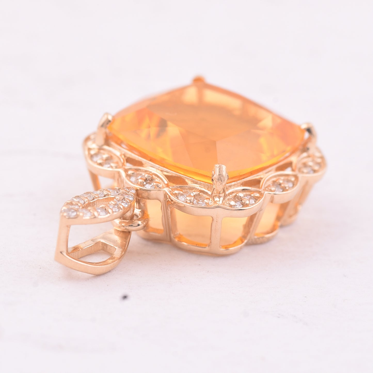 2.69 Ct Cushion Mixed Cut Natural Fire Opal 14K Gold Pendant