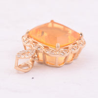 2.69 Ct Cushion Mixed Cut Natural Fire Opal 14K Gold Pendant