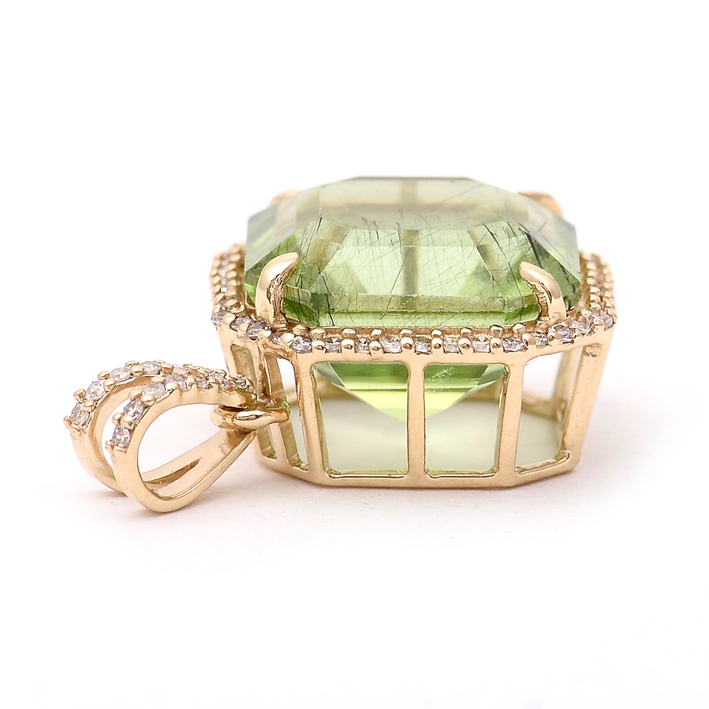 8.02 Ct Octagon Natural Eridot 14K Gold Pendant