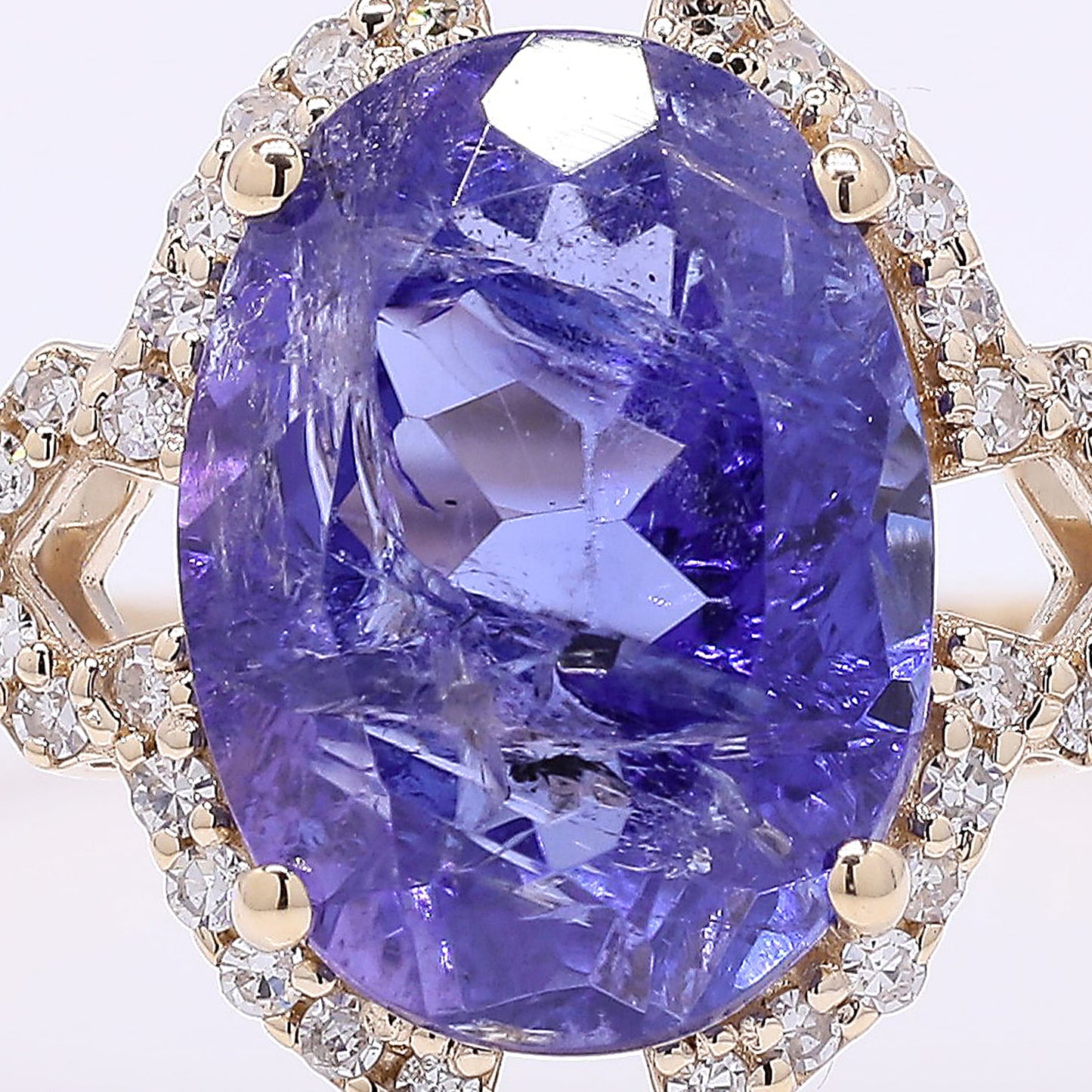 3.32 Ct Oval Mixed Cut Natural Tanzanite 14K Gold Ring