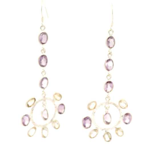 17.78 Ct Citrine, Amethyst 925 Sterling Silver Earrings